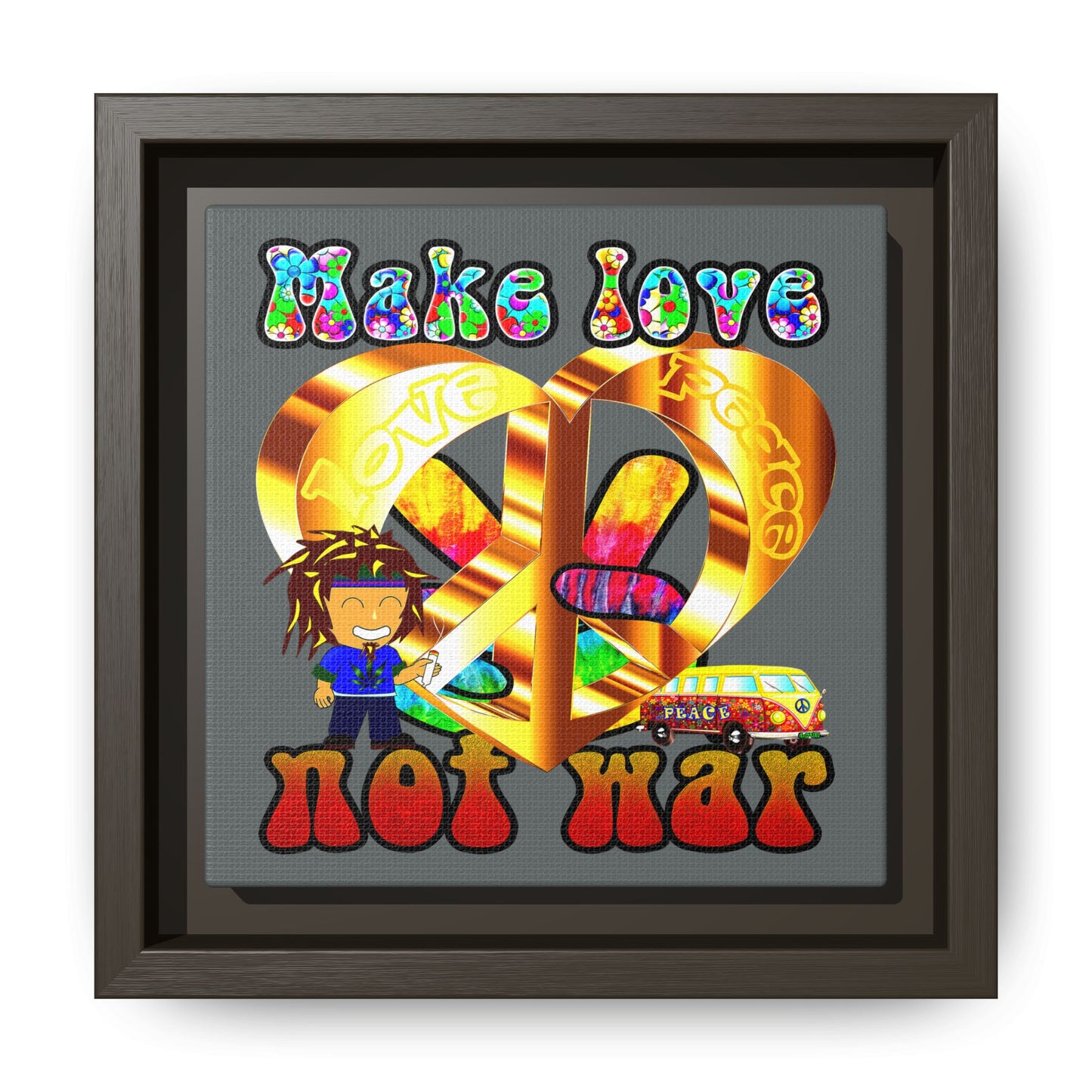 love peace - framed canvas art (dark grey)