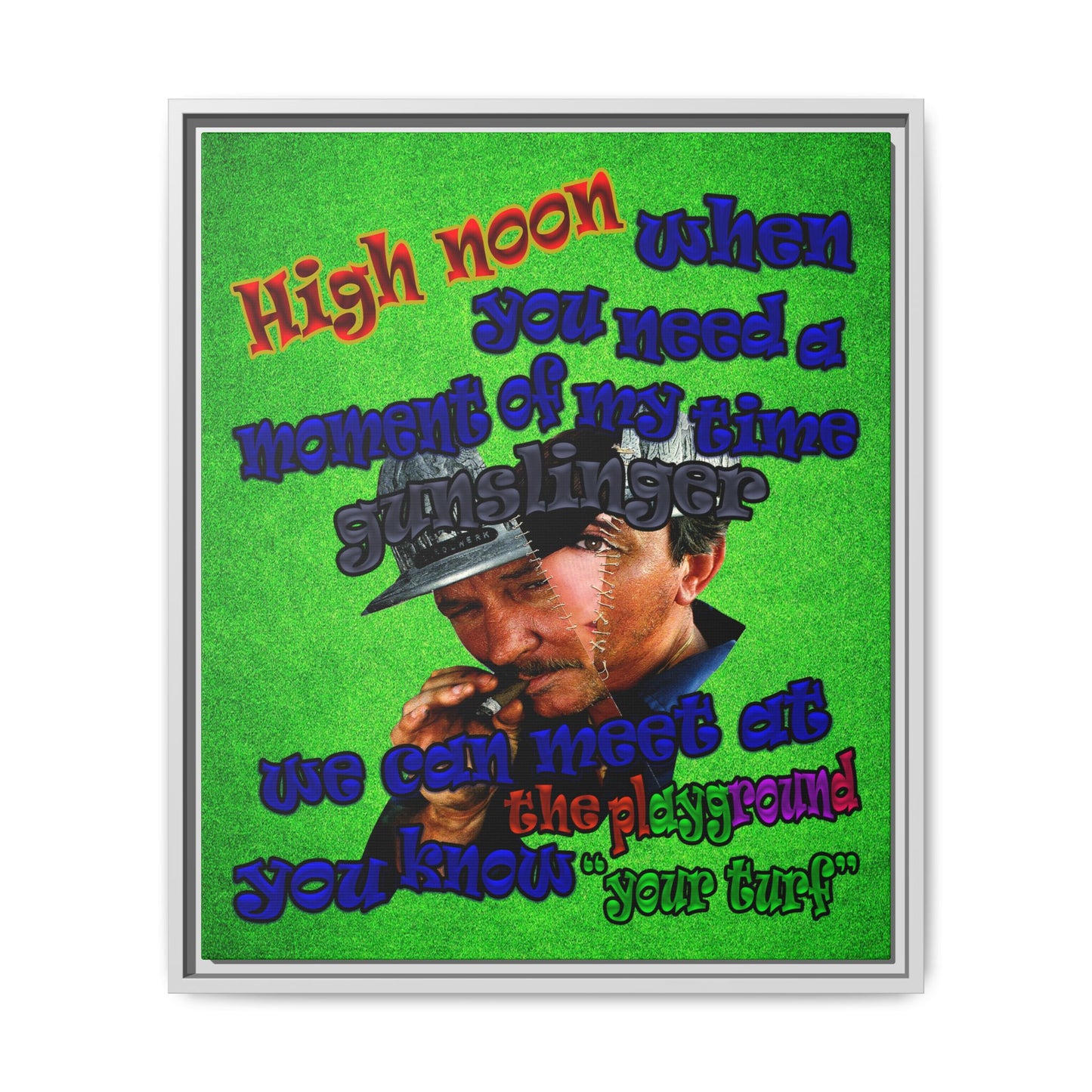high noon - framed canvas art (green turf)