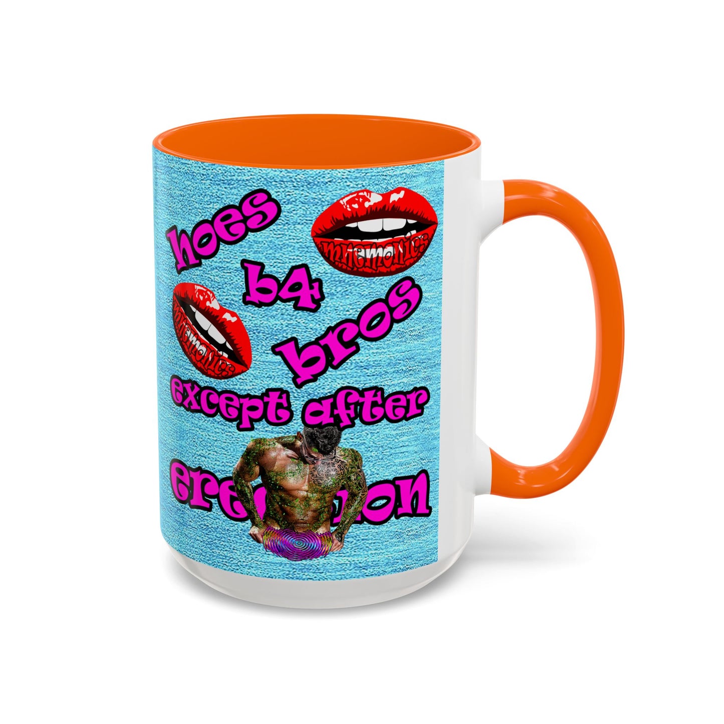 hoes b4 bros - Accent Mug (faded blue)