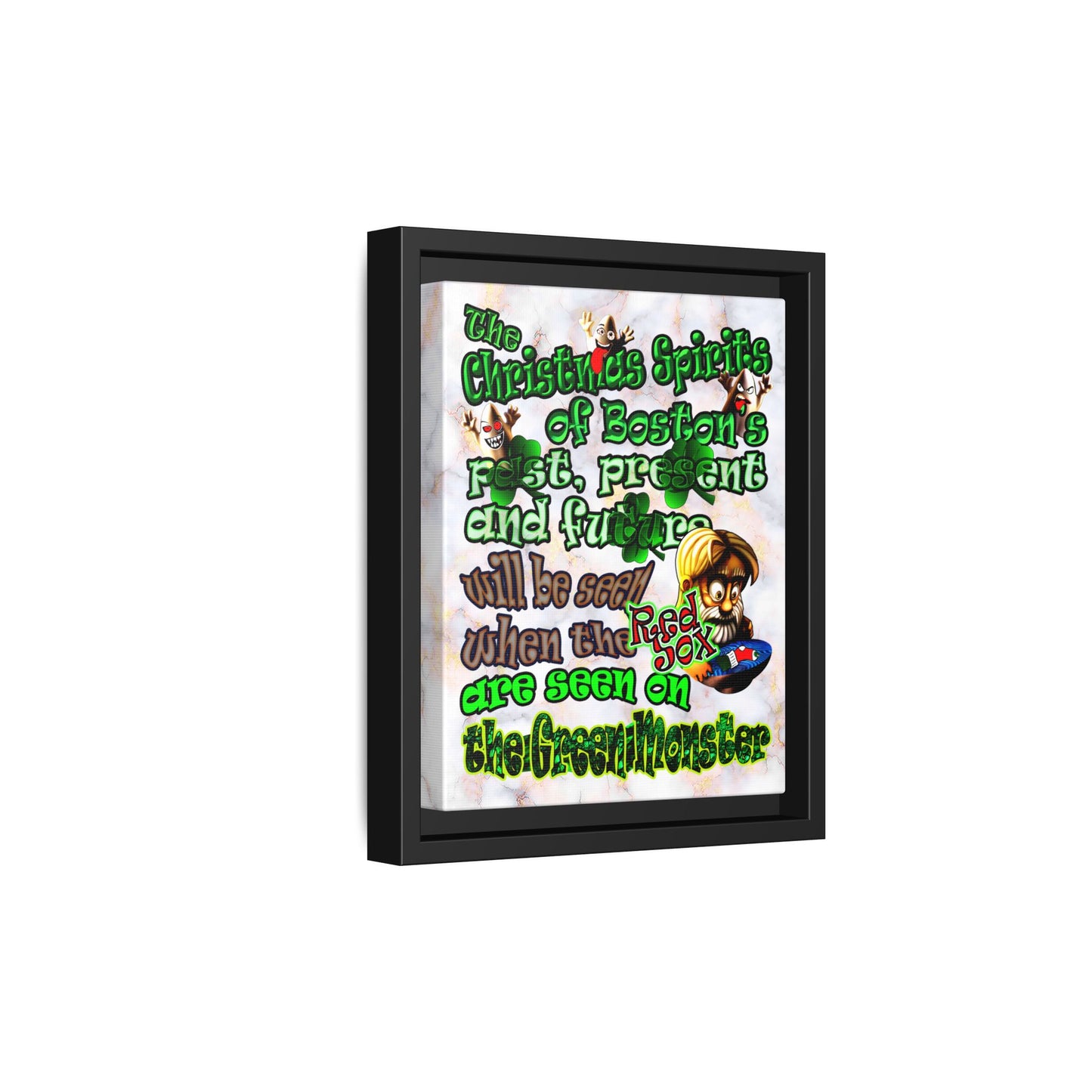christmas spirits of boston - framed canvas art (white marble)