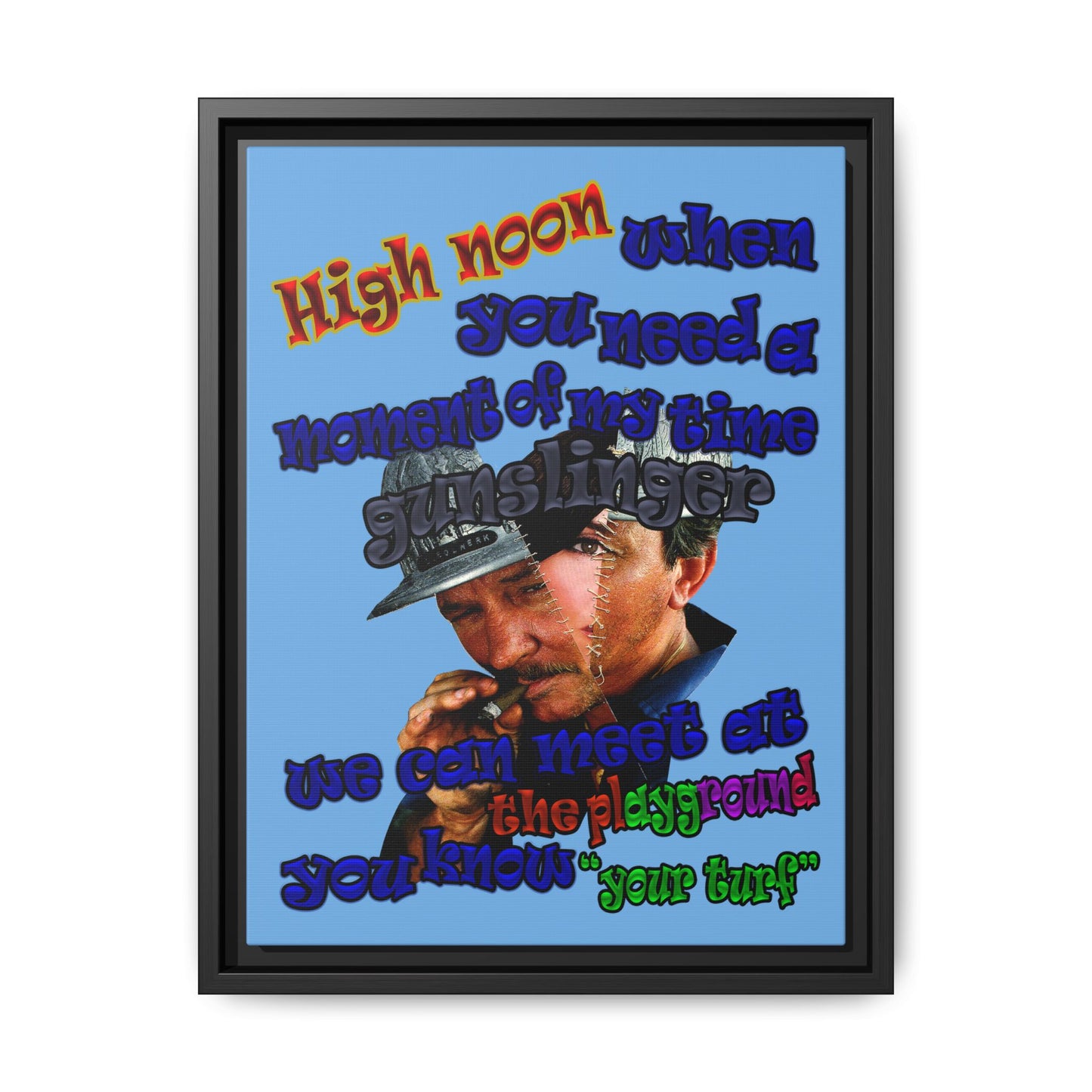 high noon - framed canvas art (light blue)
