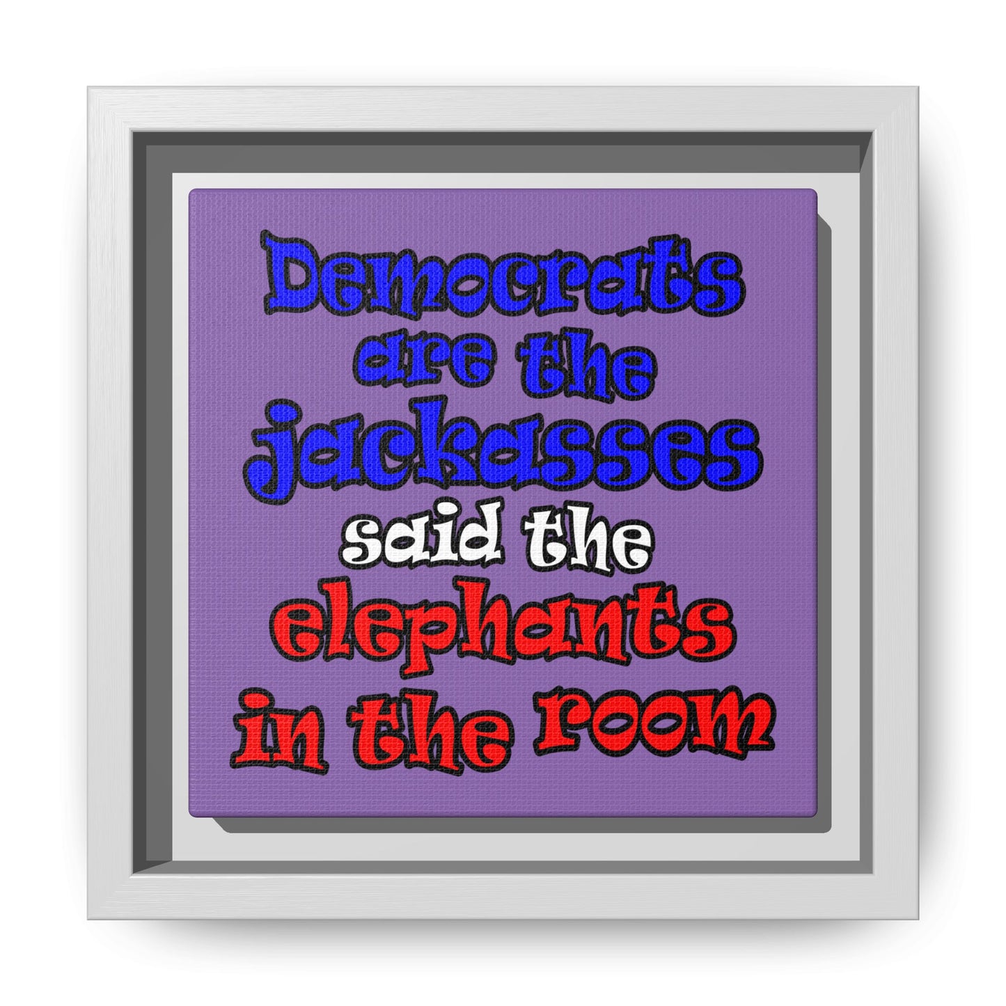 donkeys and elephants - framed canvas art (light purple)