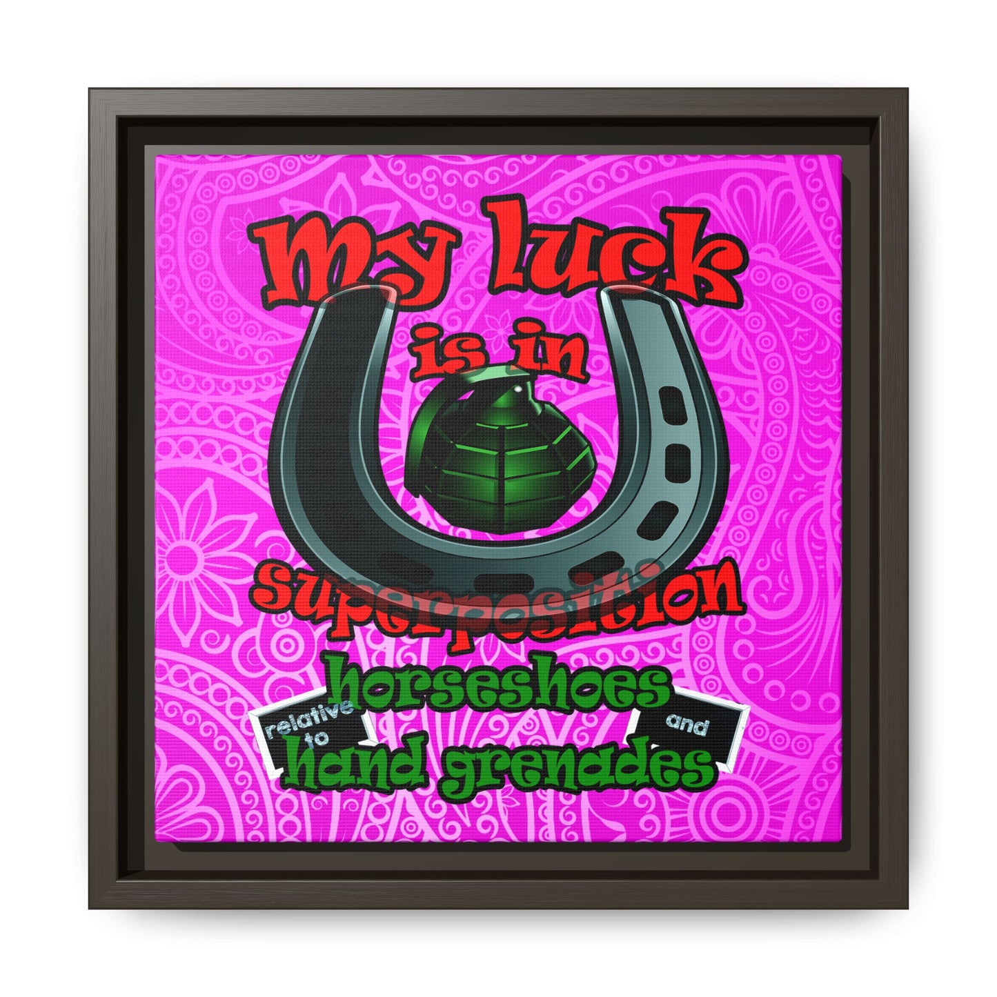 my luck - framed canvas art (pink swirl)