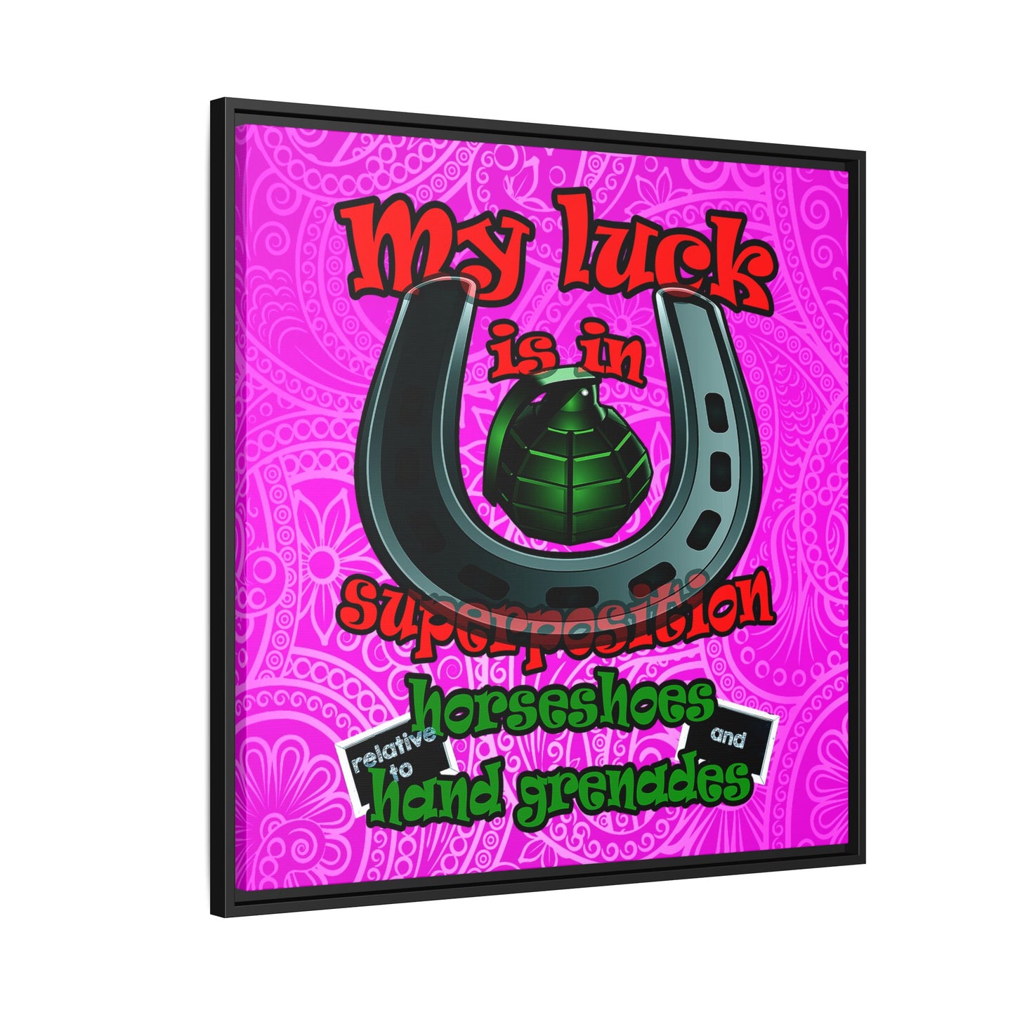 my luck - framed canvas art (pink swirl)