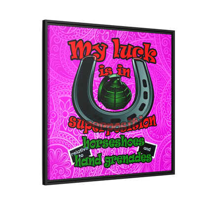 my luck - framed canvas art (pink swirl)