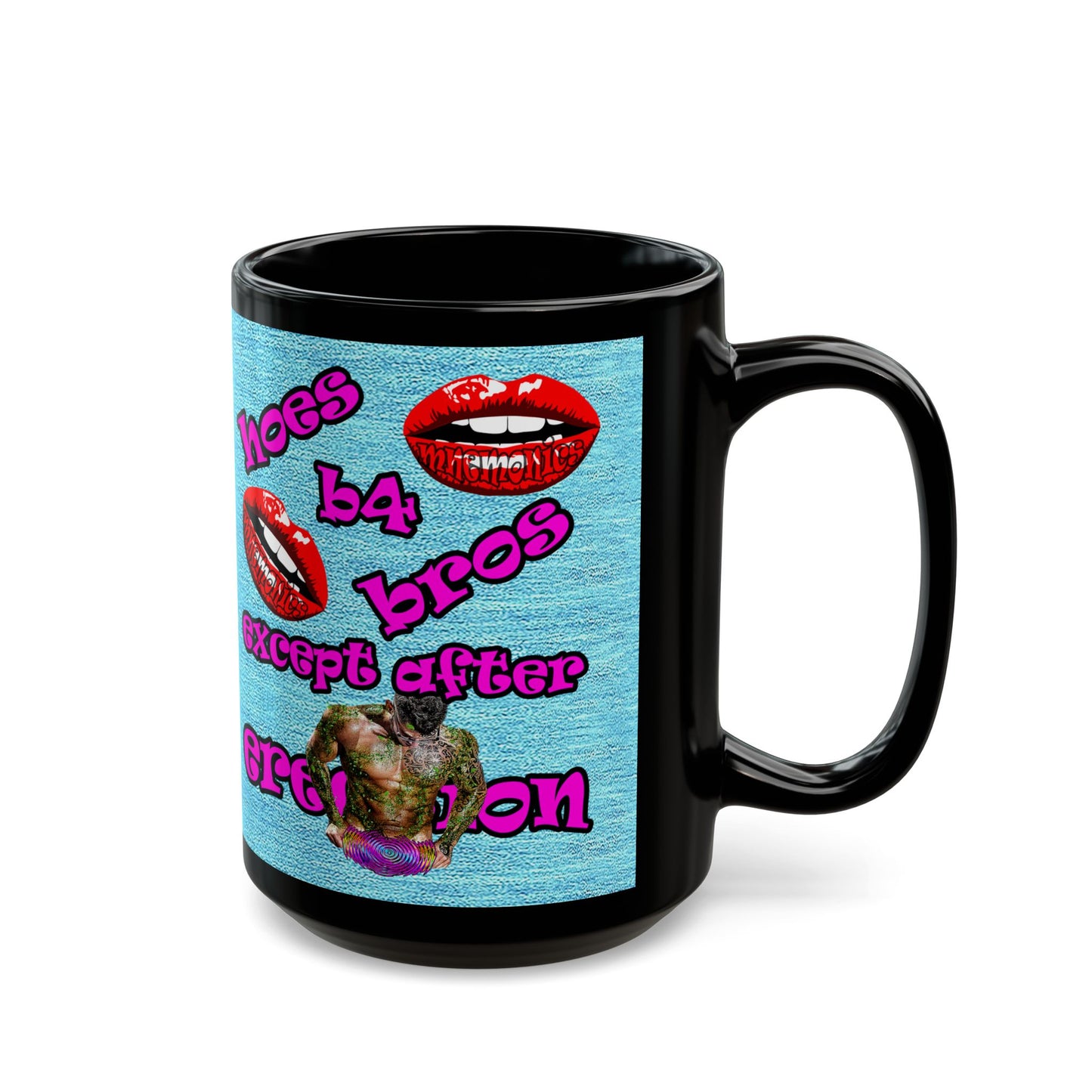 hoes b4 bros - Black Mug (faded blue)