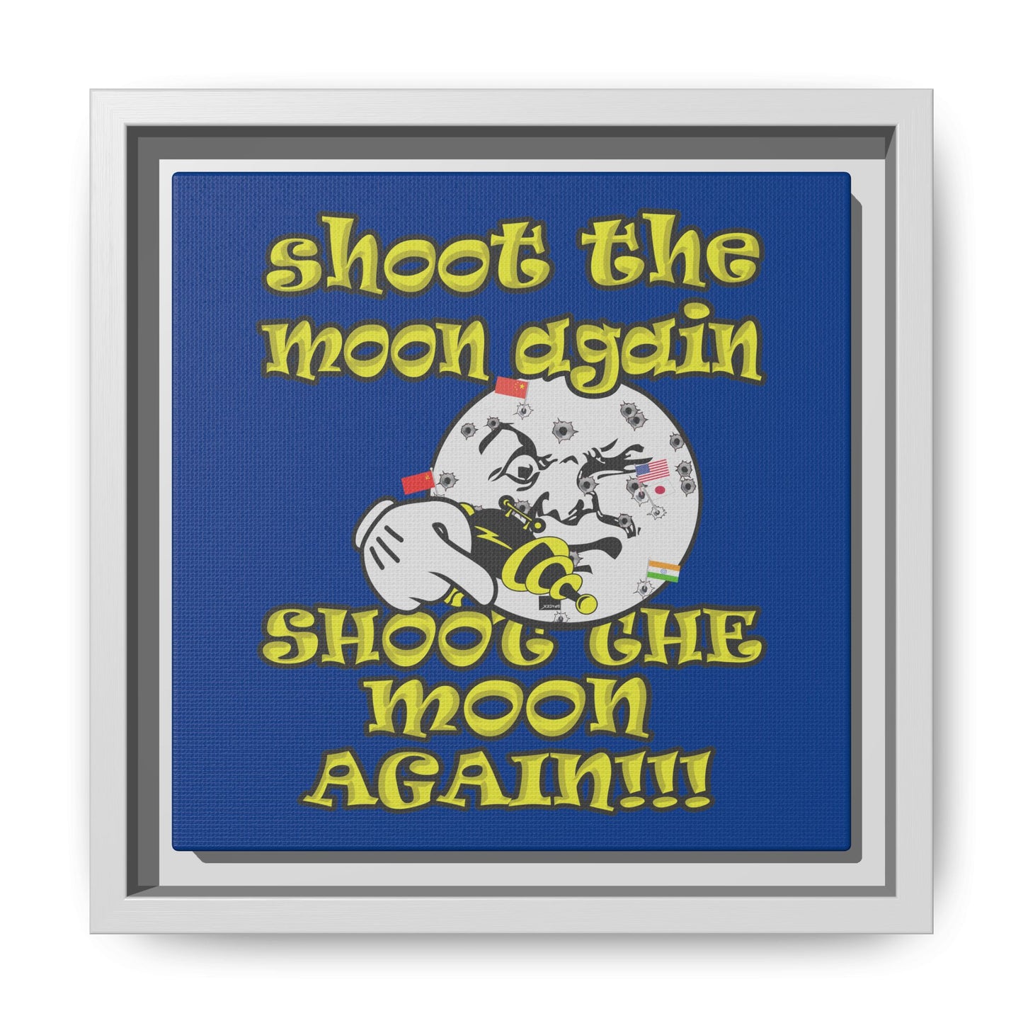 shoot the moon again - framed canvas art (dark blue)