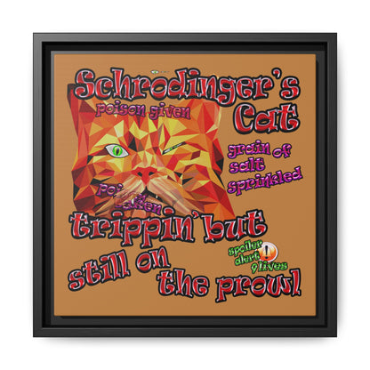 schrodinger's cat - framed canvas art (light brown)