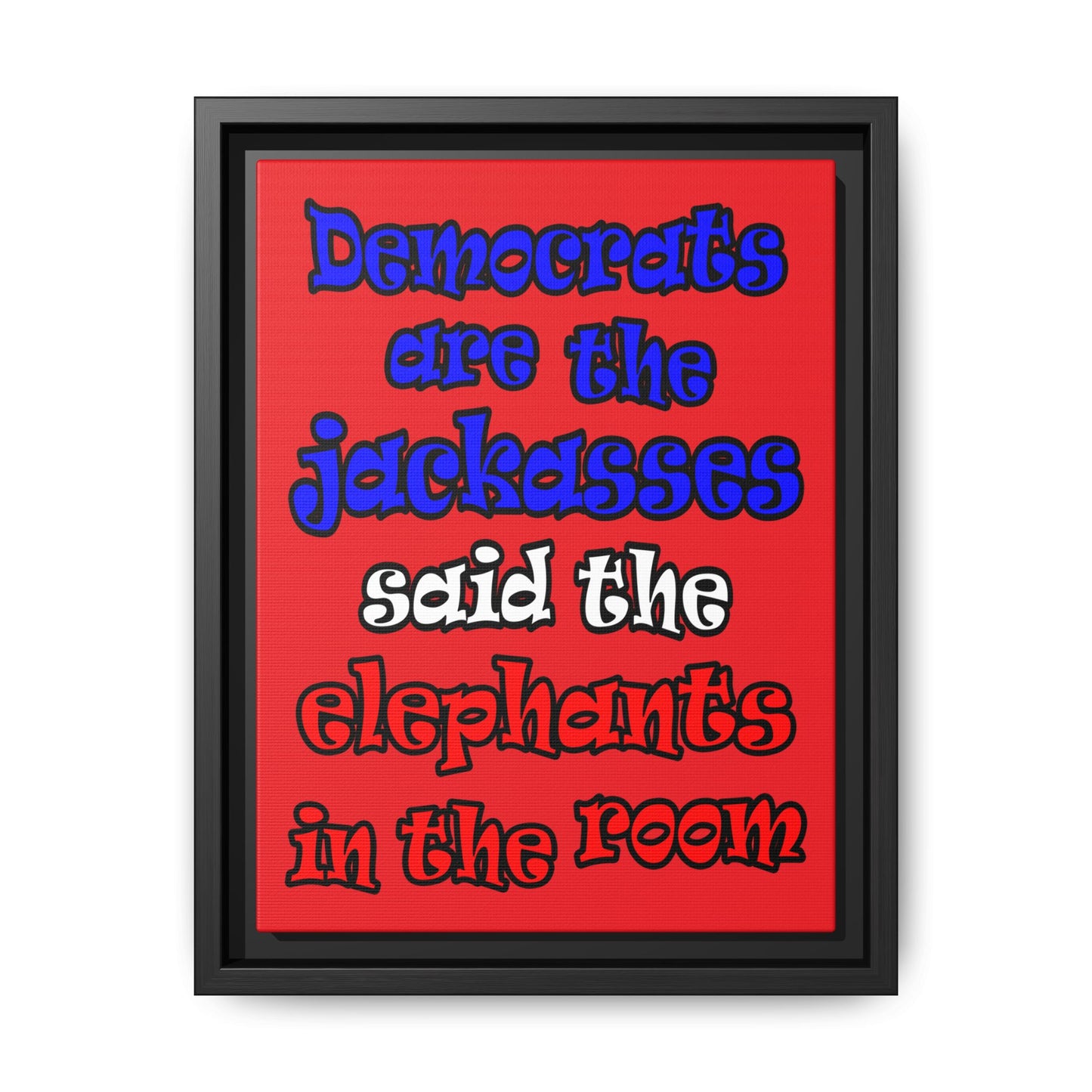 donkeys and elephants - framed canvas art (red)
