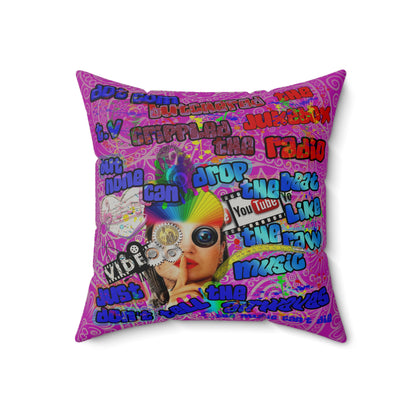 drop the beat - Faux Suede Square Pillow - (pink swirl)
