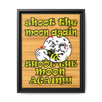 shoot the moon again - framed canvas art (butterscotch wood finish)