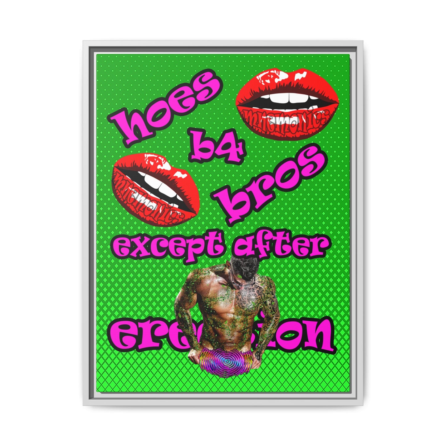 hoes b4 bros - framed canvas art (logo green)