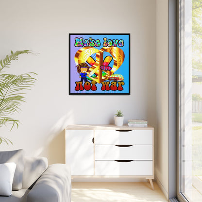 love peace - framed canvas art (light blue-purple wave)