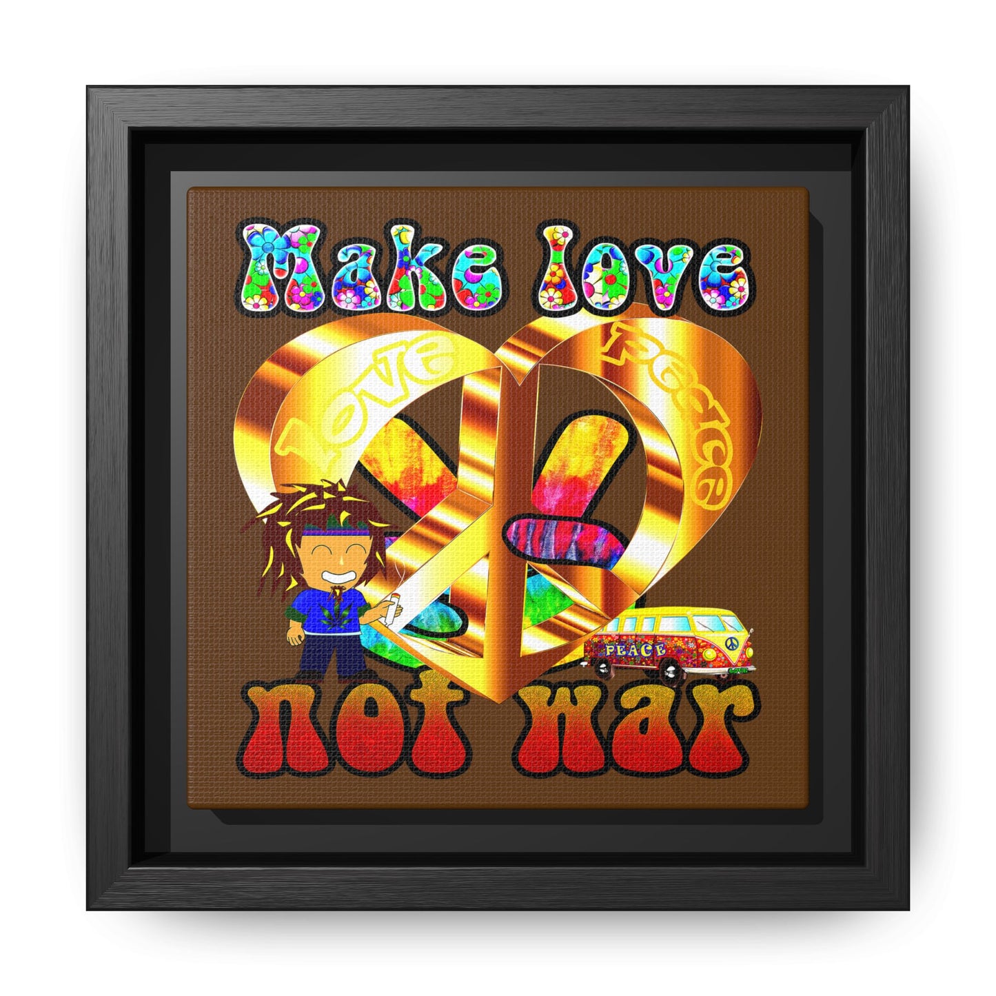 love peace - framed canvas art (brown)