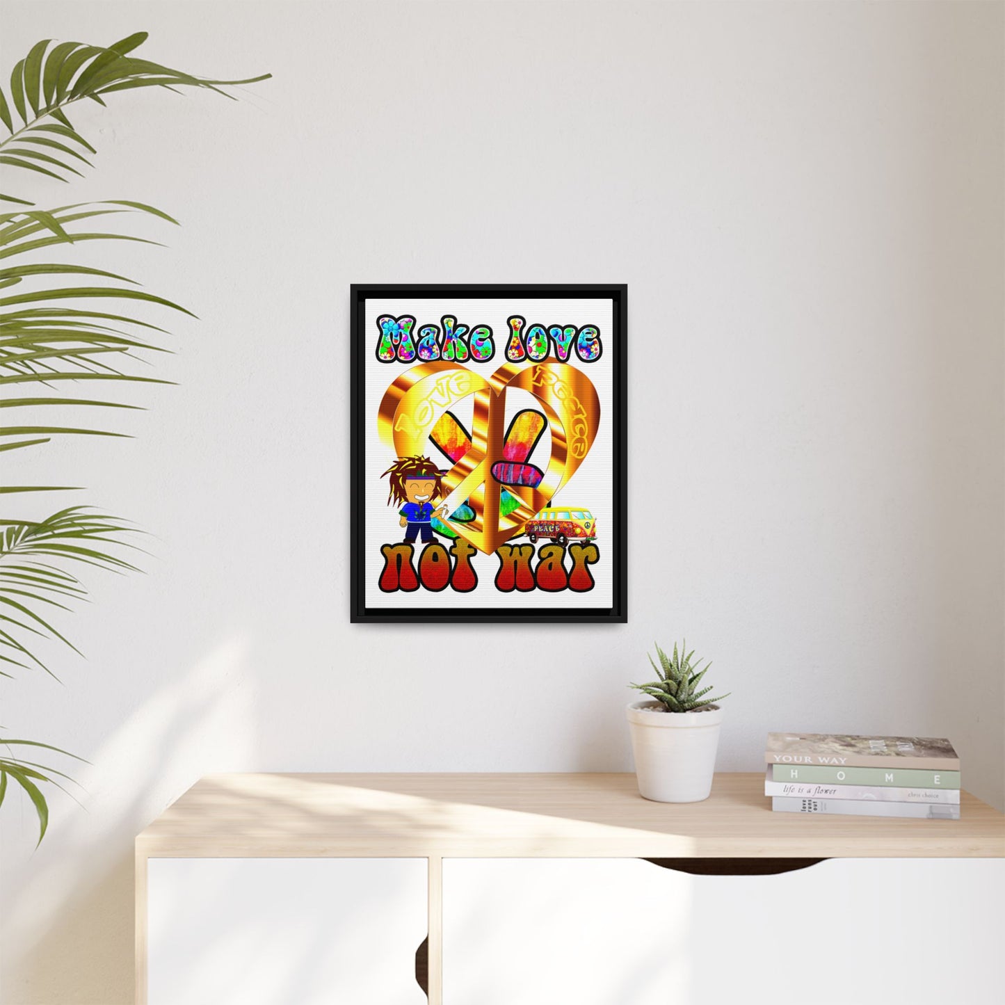 love peace - framed canvas art (white)