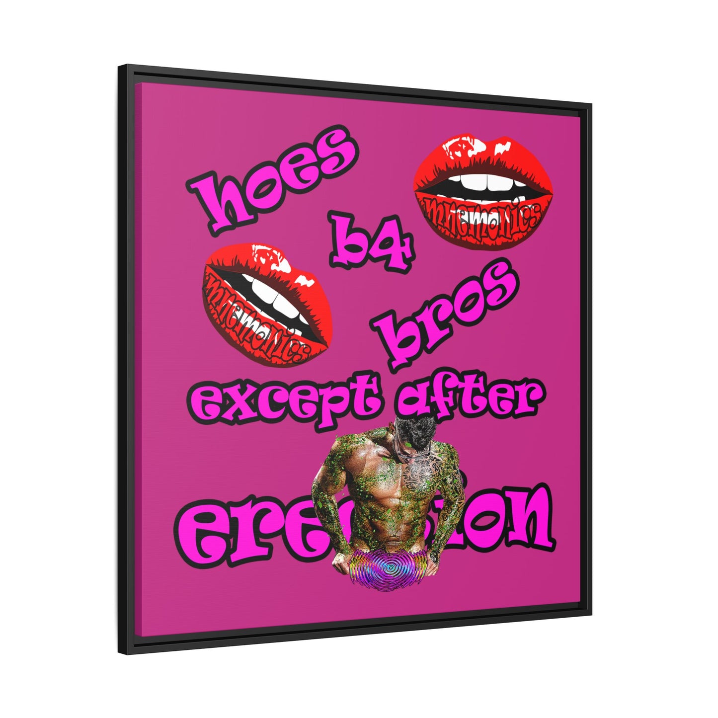 hoes b4 bros - framed canvas art (pink)