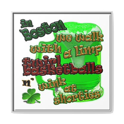 celtics logo - framed canvas art (white)