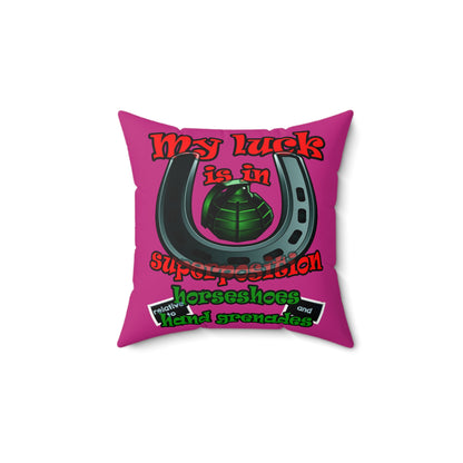 my luck - Faux Suede Square Pillow - (pink)