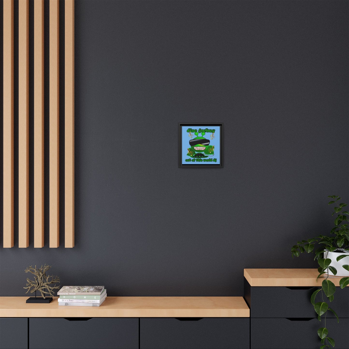 disc jockey - framed canvas art (light blue)