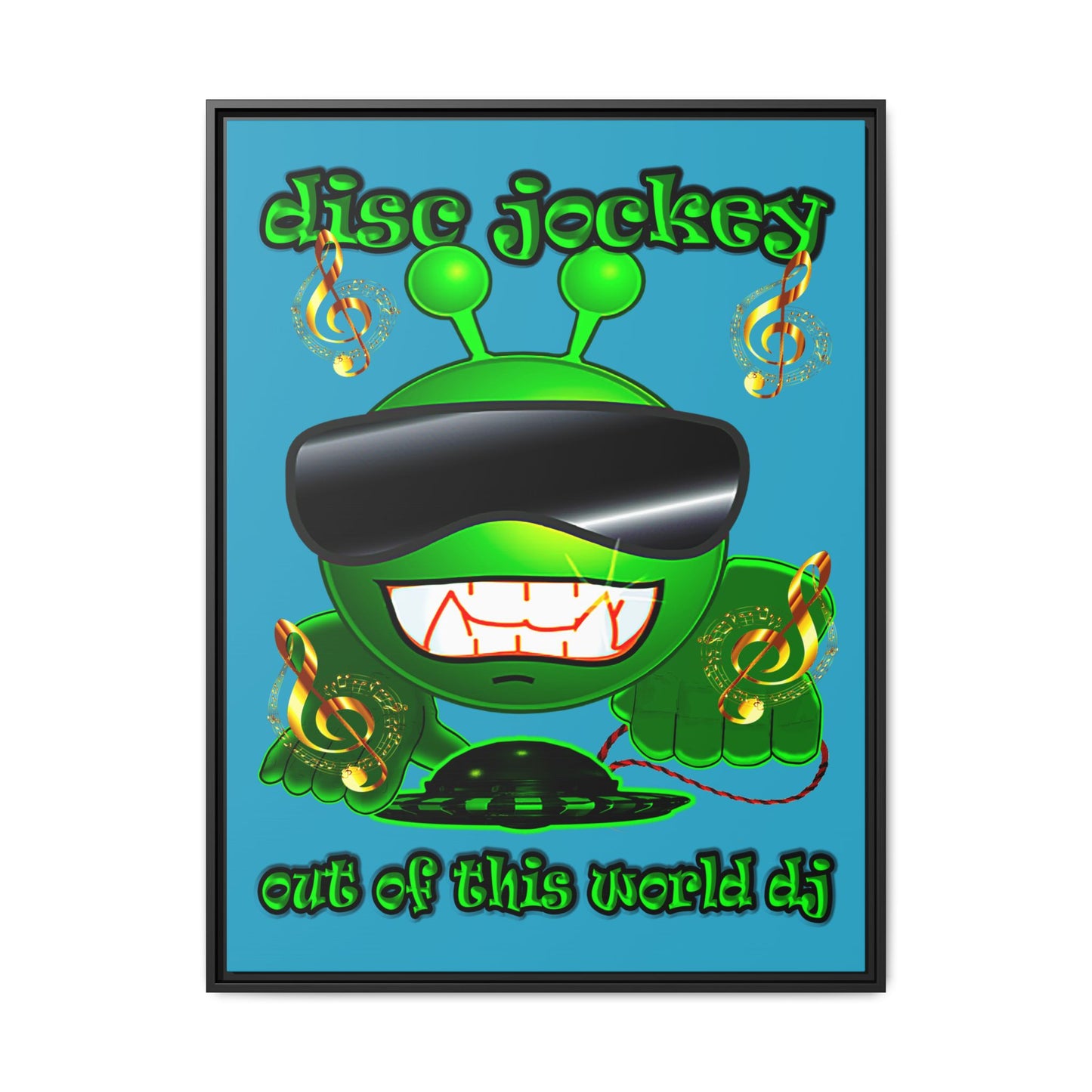 disc jockey - framed canvas art (turquoise)