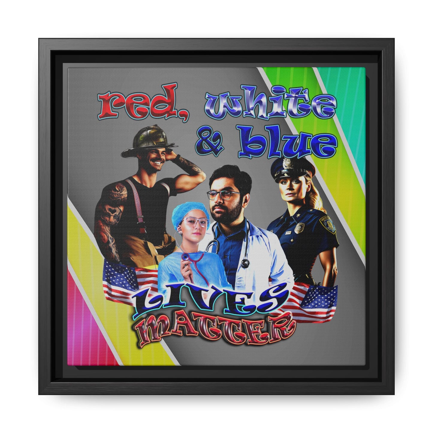 rw&b lives matter - framed canvas art (rainbow split)