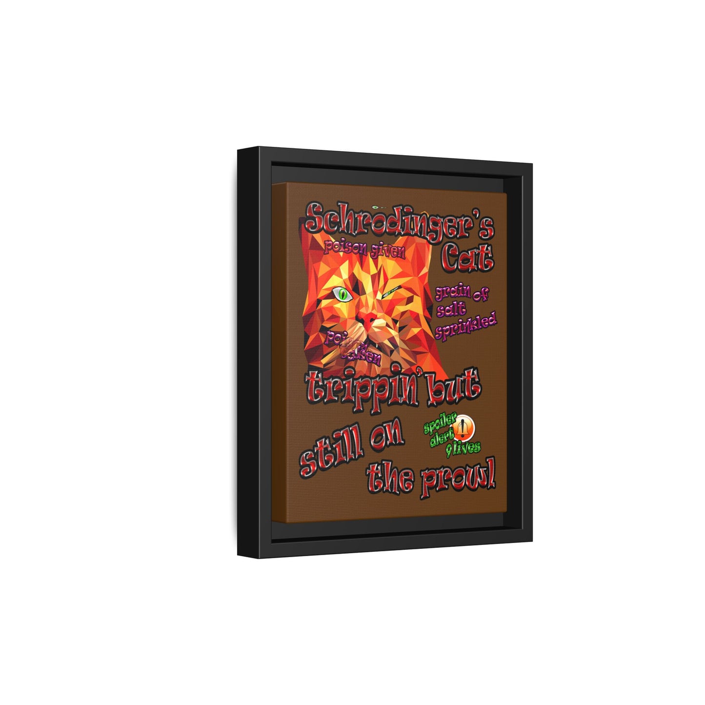 schrodinger's cat - framed canvas art (brown)