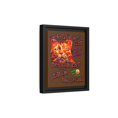 schrodinger's cat - framed canvas art (brown)
