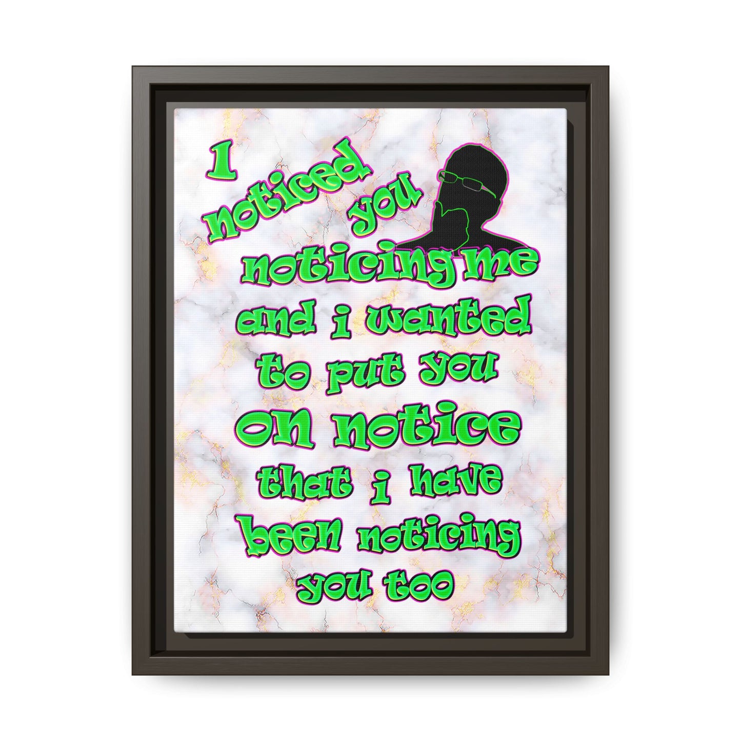noticed you noticing - framed canvas art (white marble)