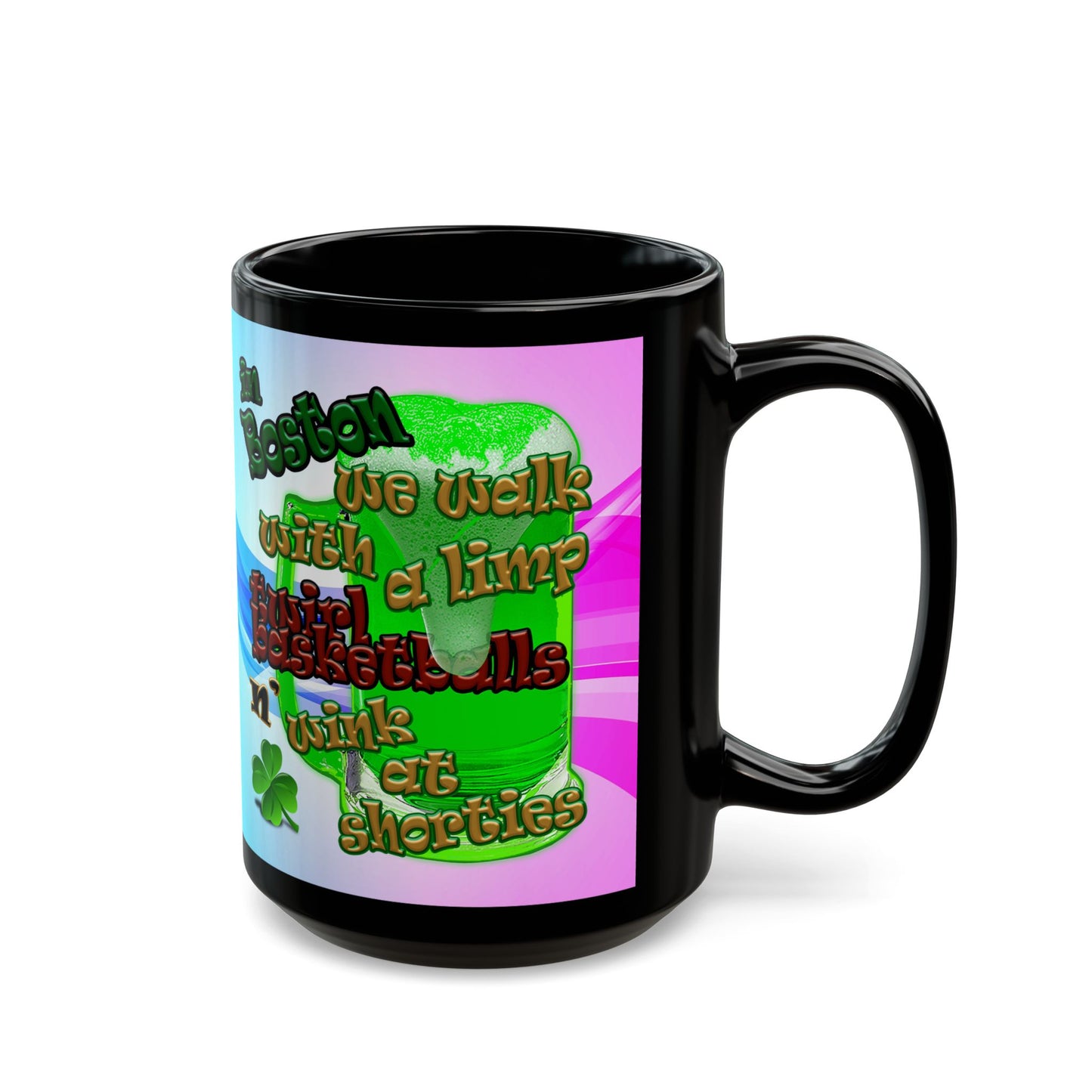 celtics logo - Black Mug (light blue-pink wave)