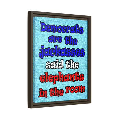 donkeys and elephants - framed canvas art (faded blue)