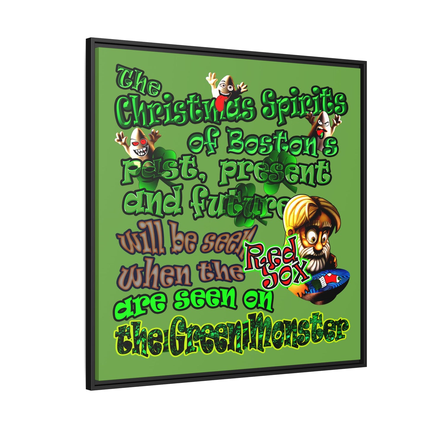 christmas spirits of boston - framed canvas art (green)