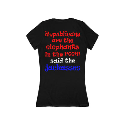 donkeys and elephants - Women's Jersey Short Sleeve Deep V-Neck Tee