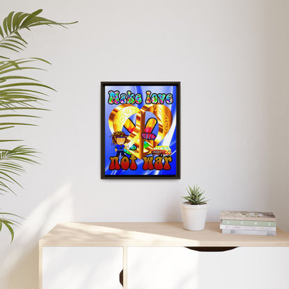 love peace - framed canvas art (blue-white wave)