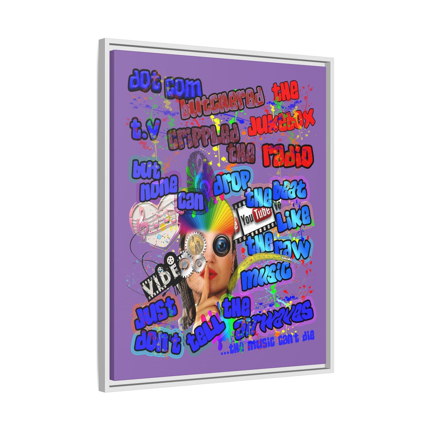 drop the beat - framed canvas art (light purple)