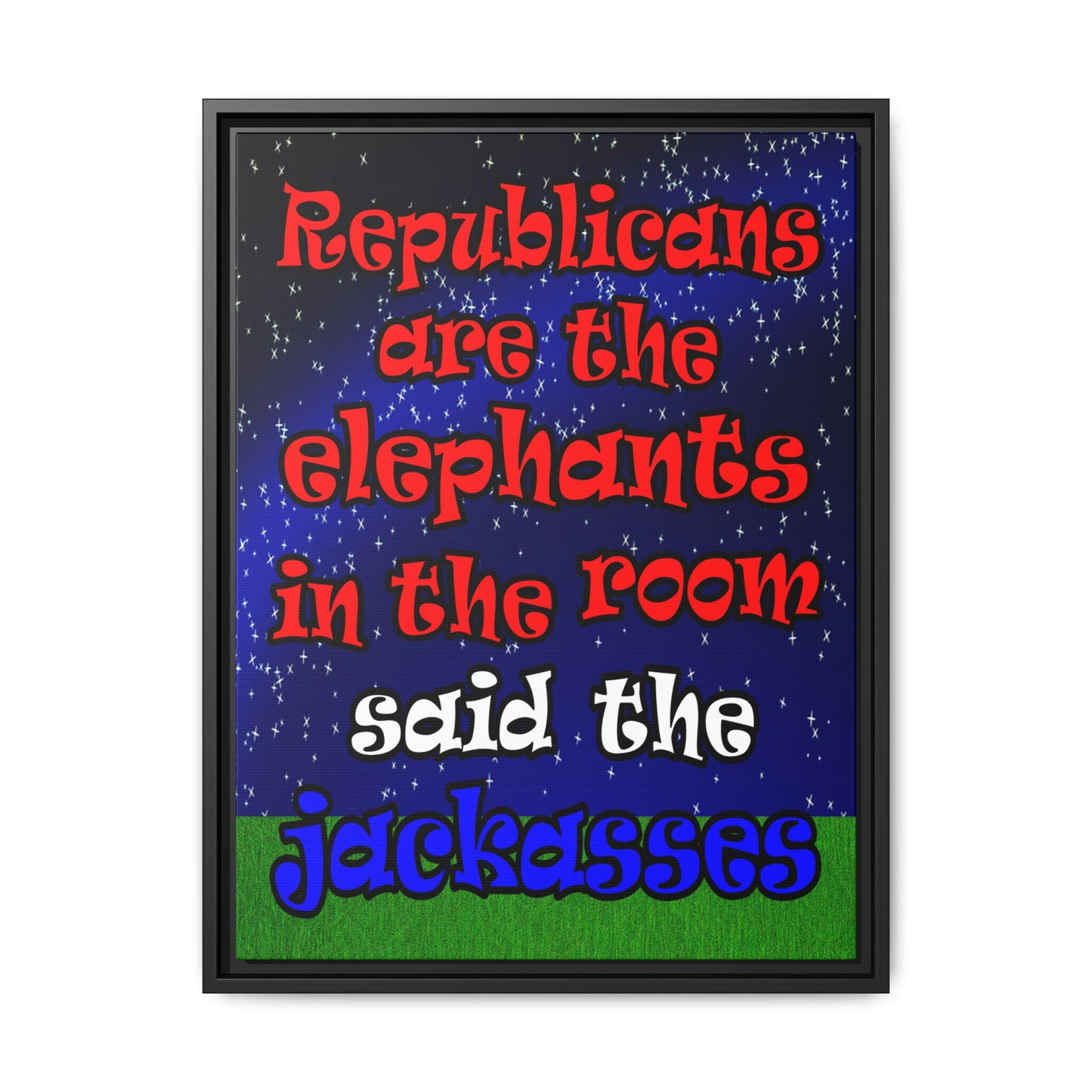 donkeys and elephants - framed canvas art ('snoops' background)