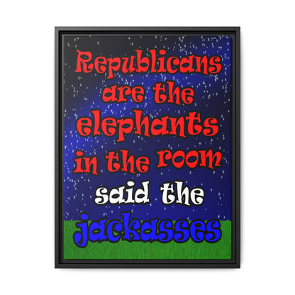 donkeys and elephants - framed canvas art ('snoops' background)