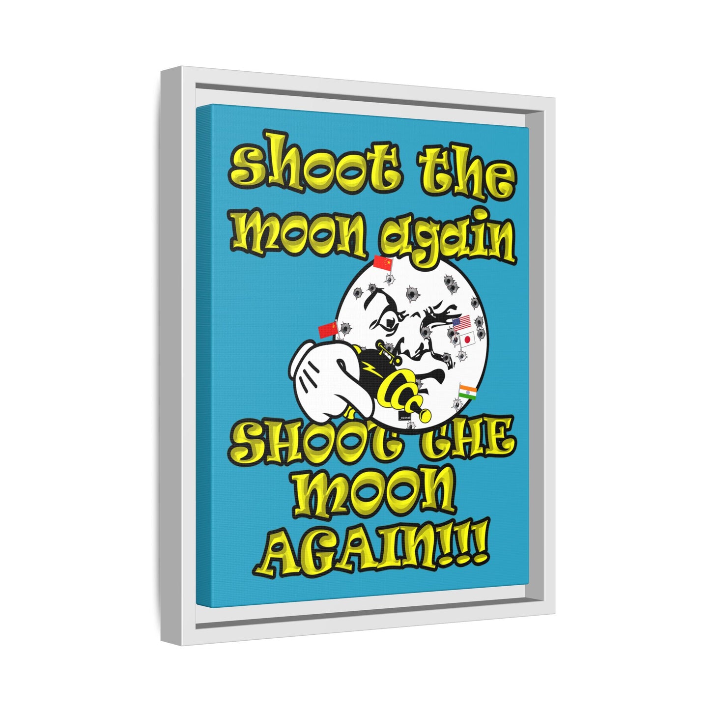 shoot the moon again - framed canvas art (turquoise)