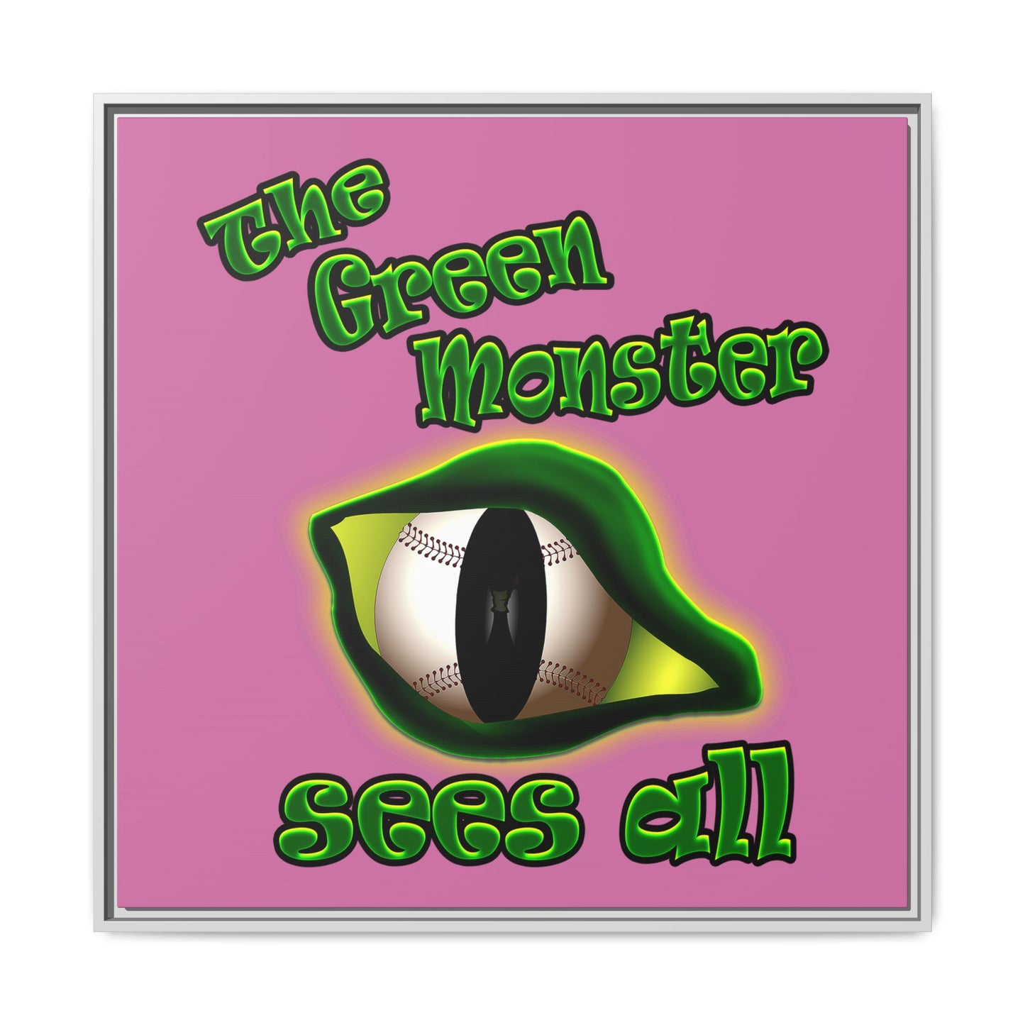 green monster - framed canvas art (light pink)