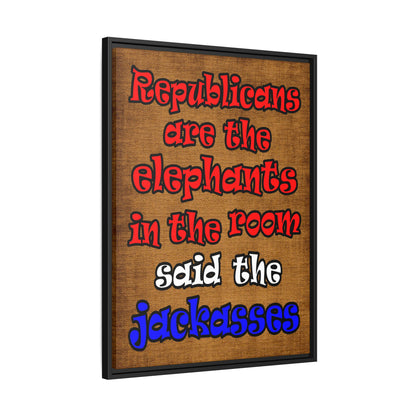 donkeys and elephants - framed canvas art (brown papyrus)