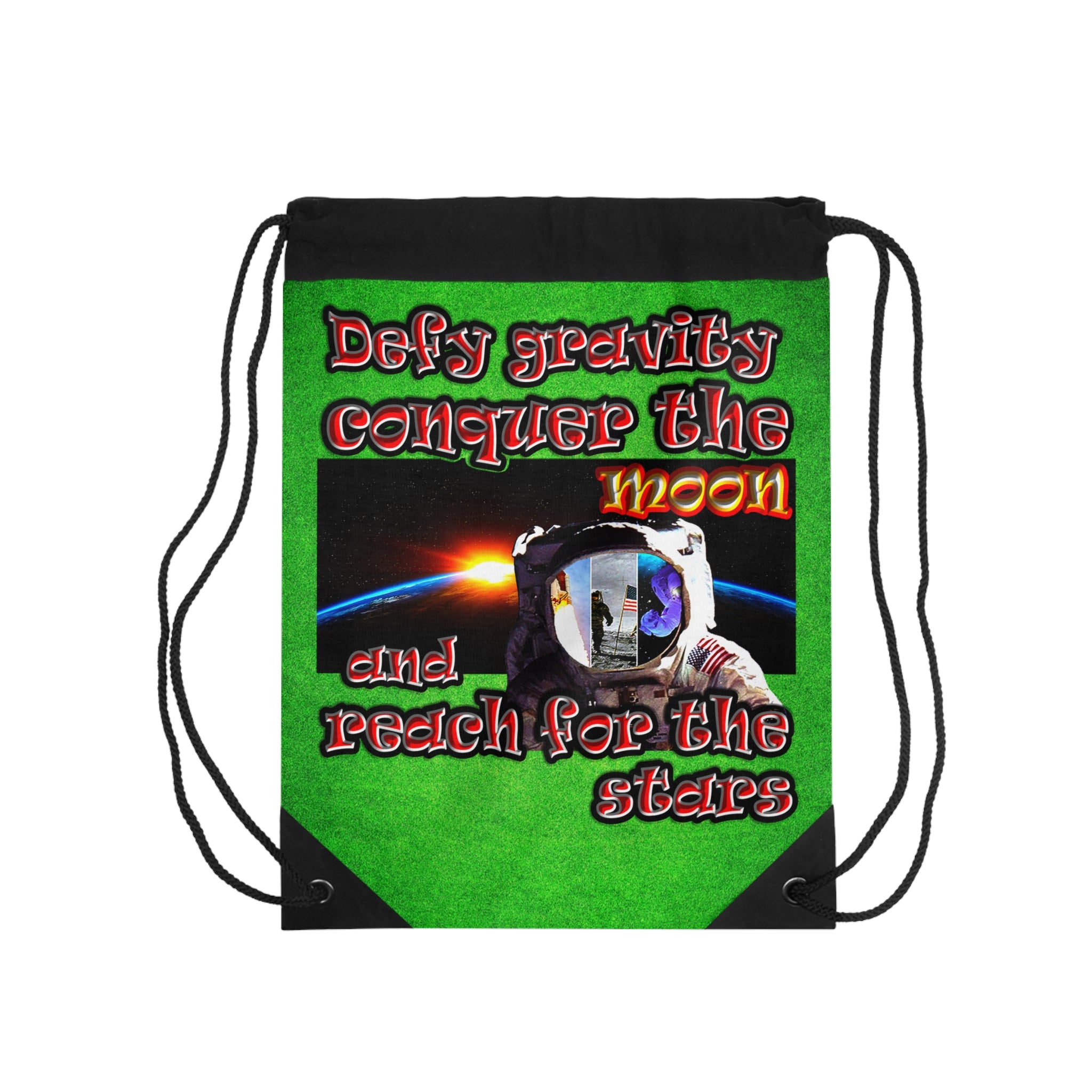 defy conquer reach - Drawstring Bag (green turf)
