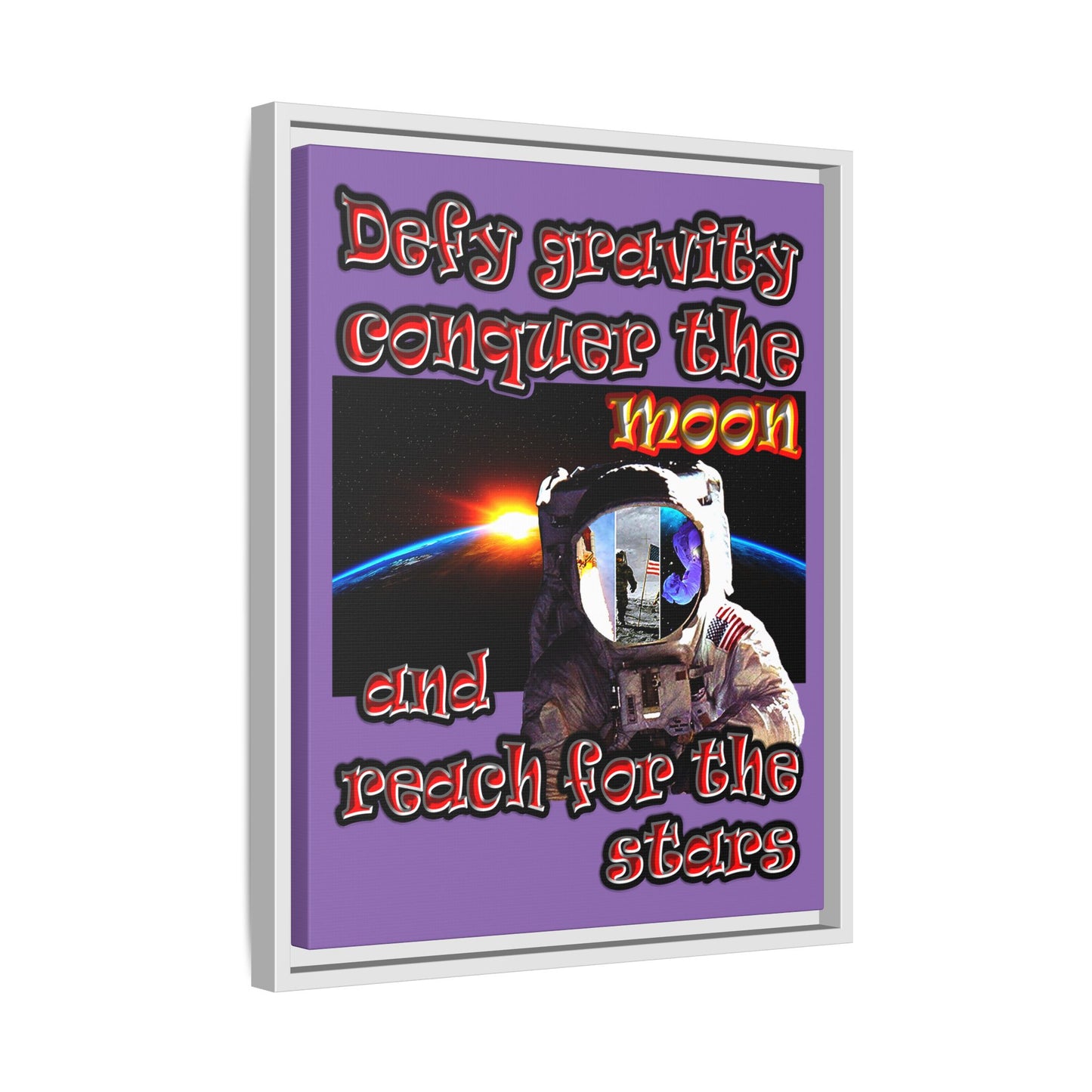 defy conquer reach - framed canvas art (light purple)