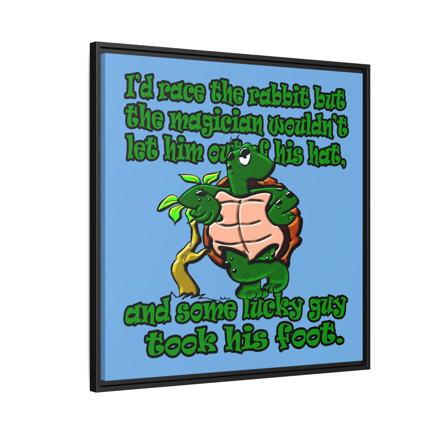turtle race - framed canvas art (light blue)