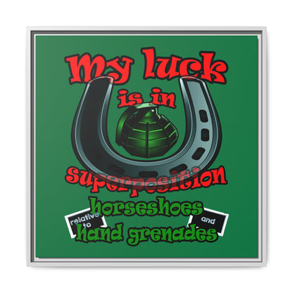 my luck - framed canvas art (dark green)