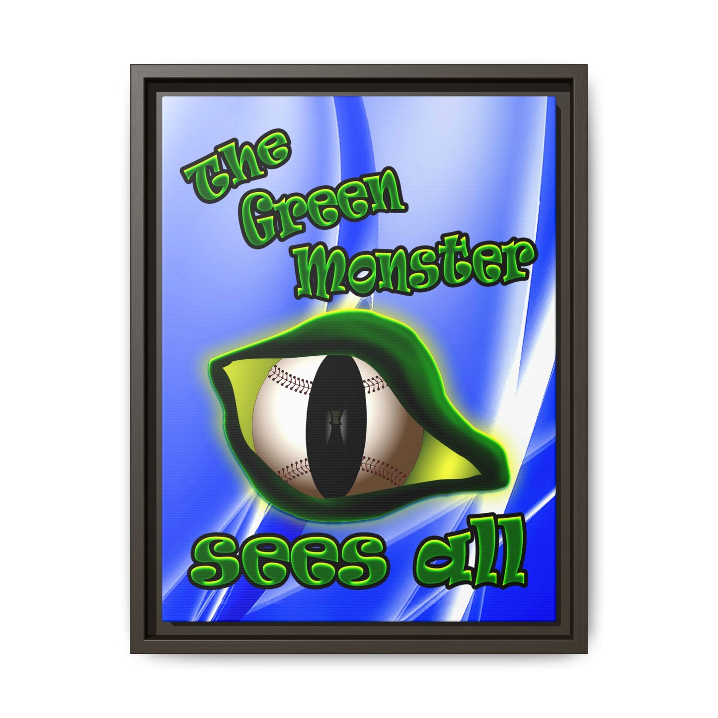 green monster - framed canvas art (blue-white wave)