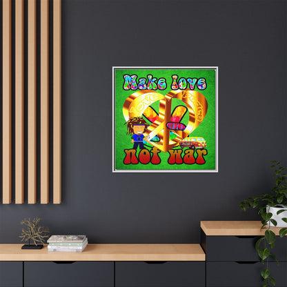 love peace - framed canvas art (green turf)
