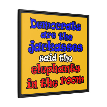 donkeys and elephants - framed canvas art (yellow)