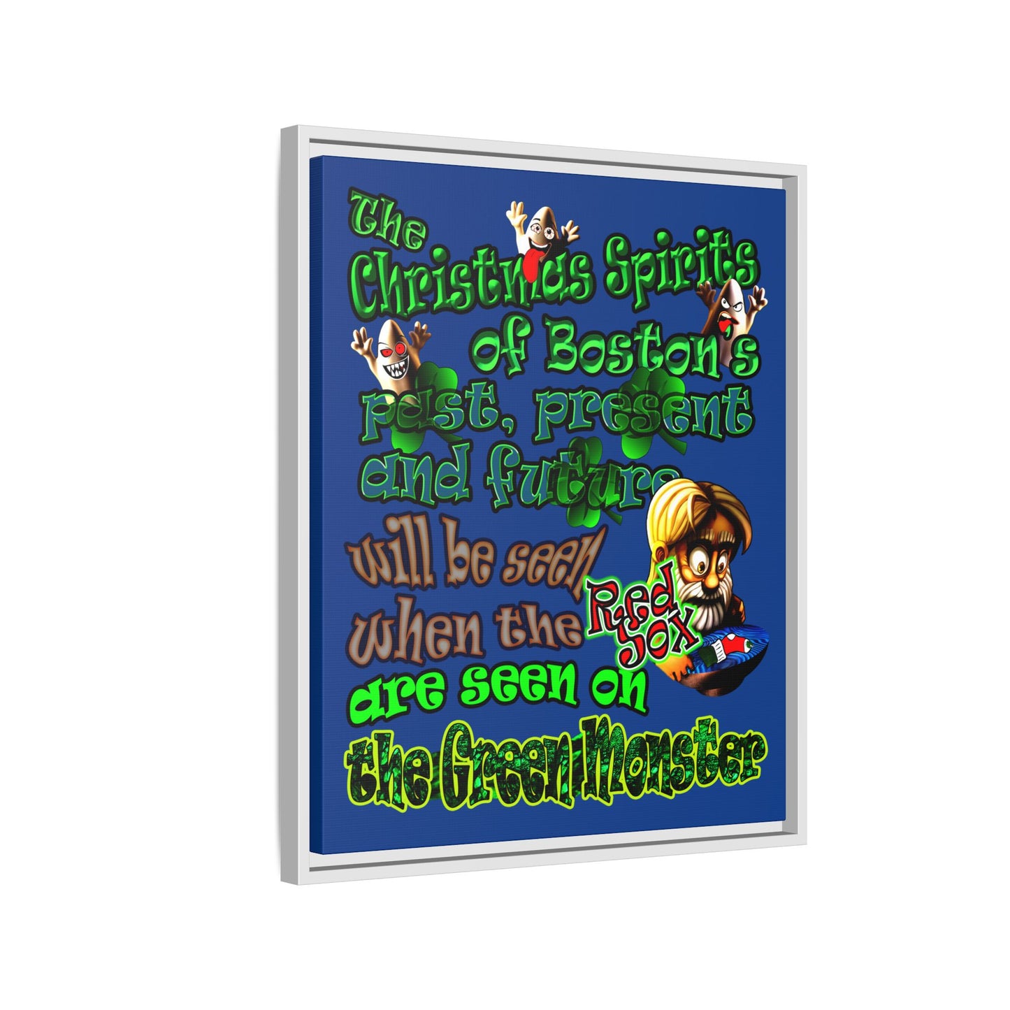 christmas spirits of boston - framed canvas art (dark blue)