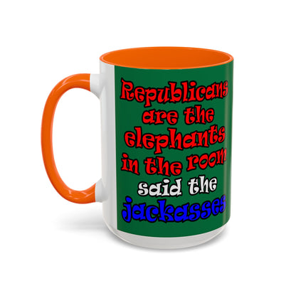 donkeys and elephants - Accent Mug (dark green)