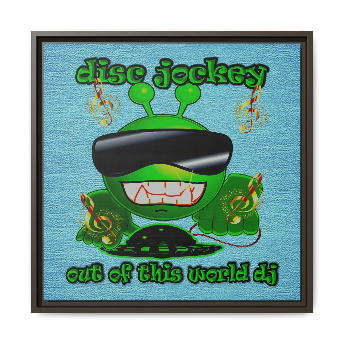 disc jockey - framed canvas art (faded blue)
