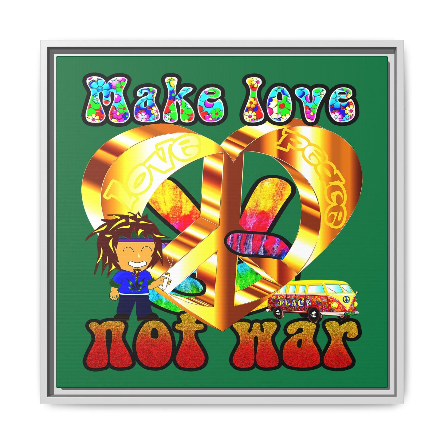 love peace - framed canvas art (dark green)